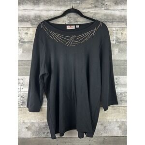 Quacker Factory 1X Black 3/4 Sleeve Blouse